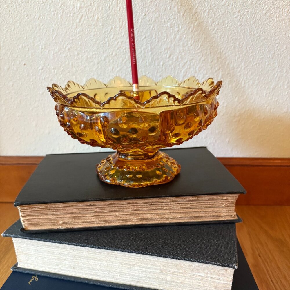 VTG Fenton Amber Glass Hobnail Candle Holder Bowl Centerpiece Bowl Decorative - Picture 7 of 10